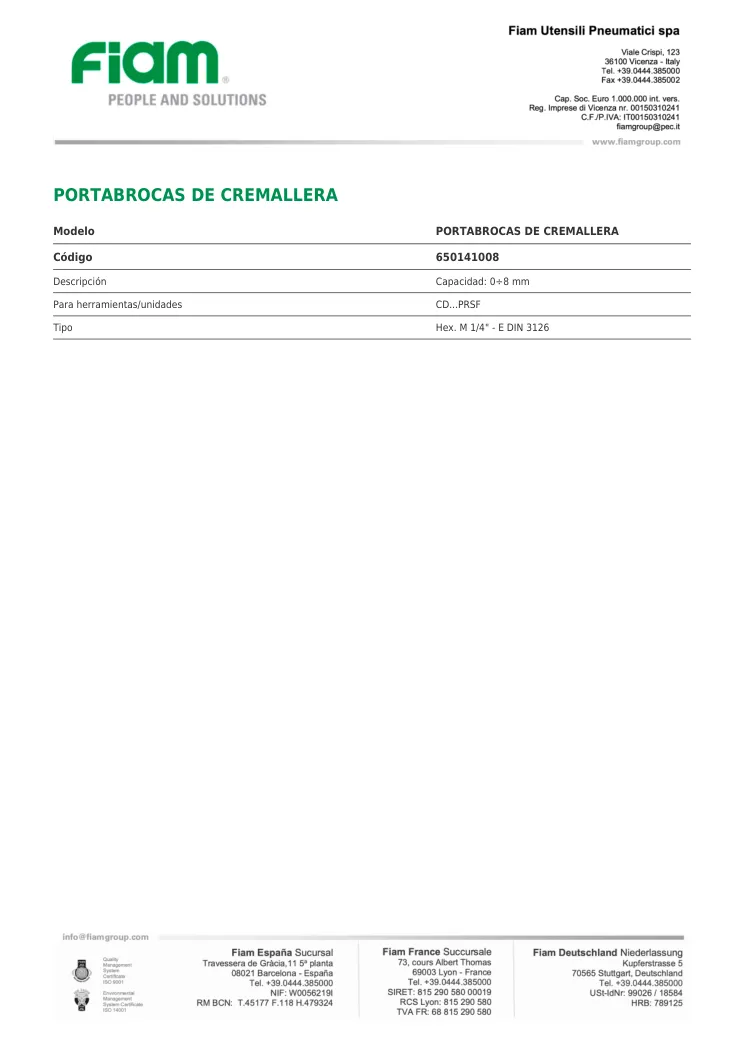 Ficha técnica · PORTABROCAS DE CREMALLERA · PORTABROCAS DE CREMALLERA
