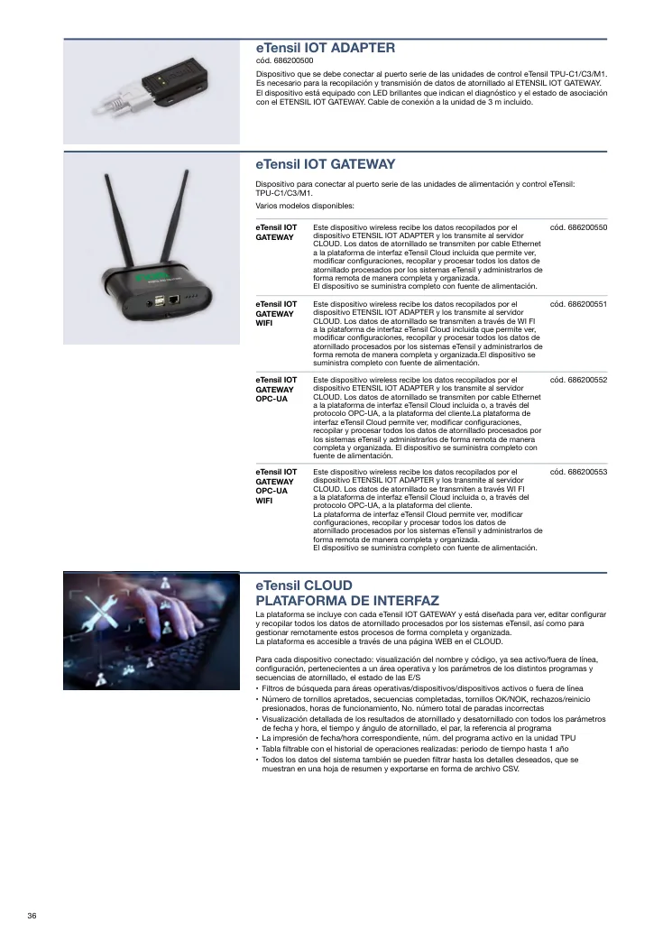Hoja de catálogo · página PDF 36 · eTensil IoT ADAPTER