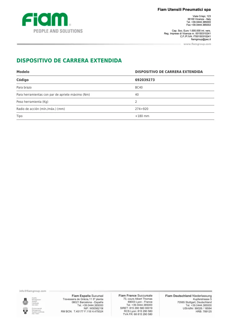 Ficha técnica · DISPOSITIVO DE CARRERA EXTENDIDA · DISPOSITIVO DE CARRERA EXTENDIDA