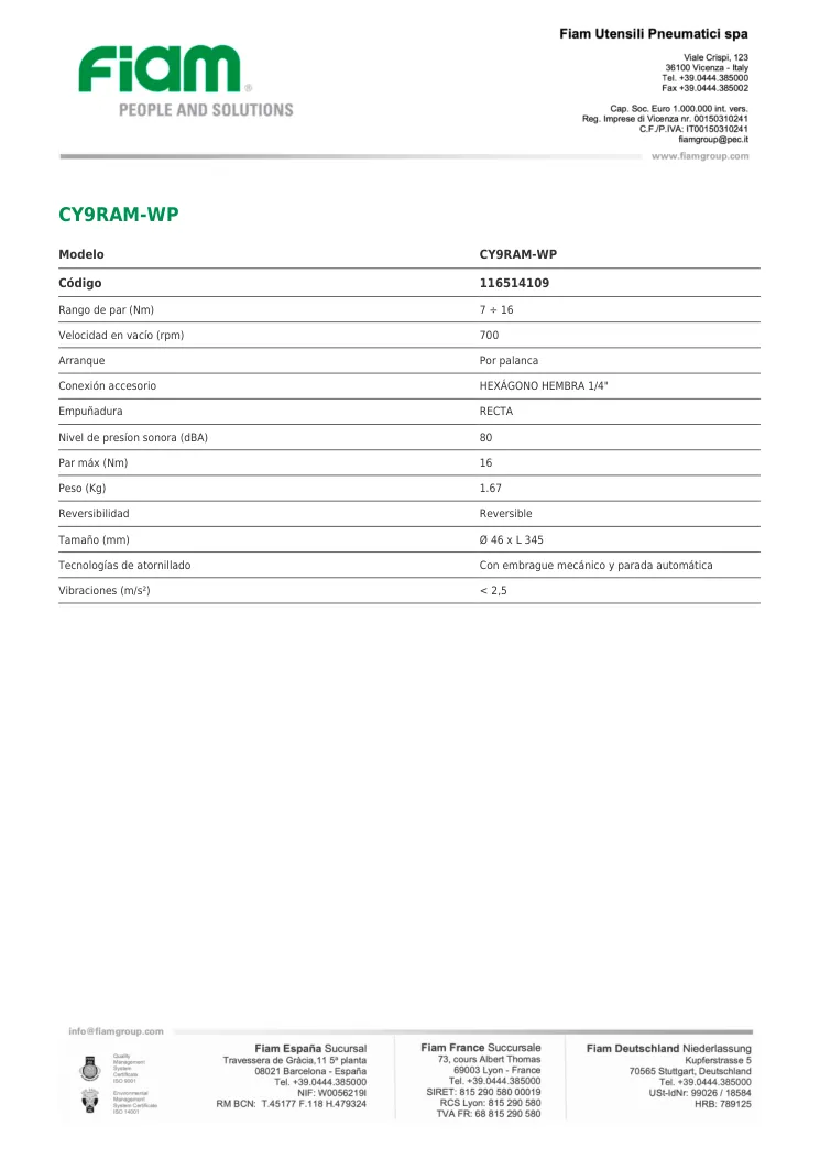 Ficha técnica · CY9RAM-WP · CY9RAM-WP