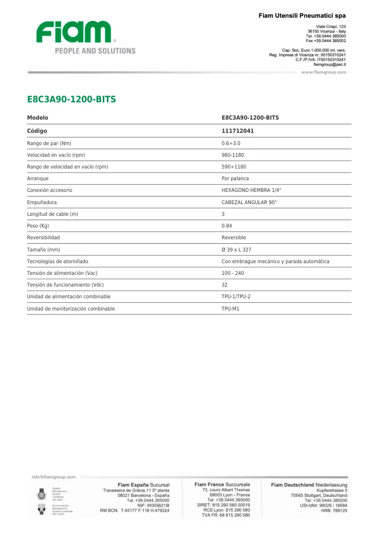 Ficha técnica · E8C3A90-1200-BITS · E8C3A90-1200-BITS
