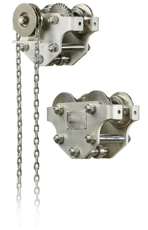 KITO VAN LEUSDEN HD3C Stainless Steel Push & Geared Trolley — Carros y conjuntos de elevación · manual